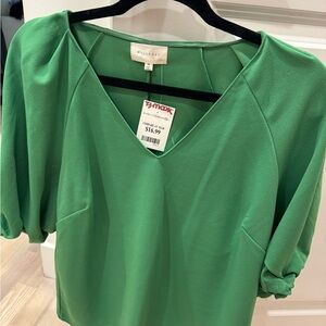 MELLODAY Green Puff Sleeve Blouse Relaxed Fit